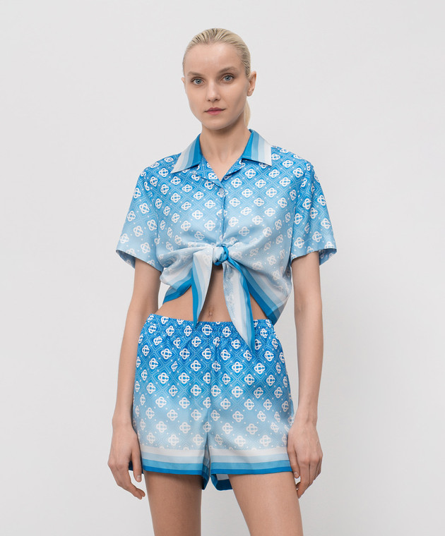 Casablanca Синяя блуза из шелка в принт WSS26SH26601 изображение 3