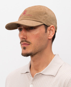 Brunello Cucinelli Коричнева замшева кепка з вишивкою емблеми MPCLF9850