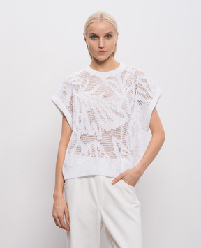 Brunello Cucinelli Белый ажурный жилет с льном с пайетками MDT771010