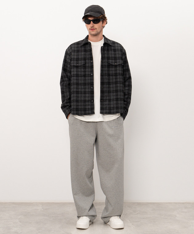 Vetements Сіра куртка в стилі сорочки з вовною в клітинку MH27SH065GCm зображення 2