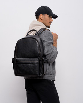 Brunello Cucinelli Чорний шкіряний рюкзак з логотипом MBZIBU243