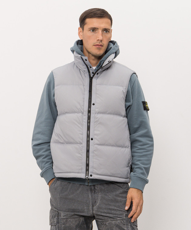 Stone Island Голубой пуховый жилет с патчем логотипа L2S15G100004S0483 изображение 3