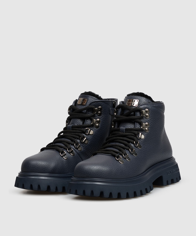 Dolce&Gabbana Дитячі сині шкіряні черевики на хутрі DA5362A07222736 зображення 2