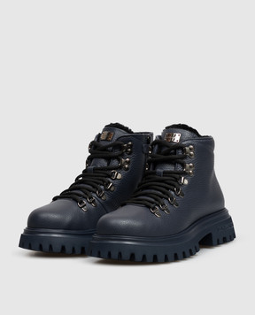 Dolce&Gabbana Детские синие кожаные ботинки на меху DA5362A07223940