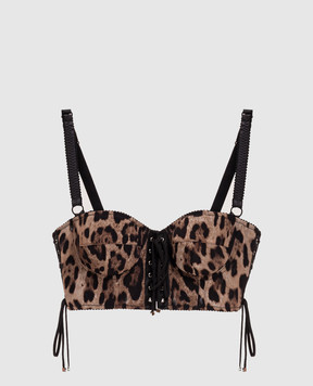 Dolce&Gabbana Коричневый топ-бюстье в леопардовый принт F7BK9TFSUBF
