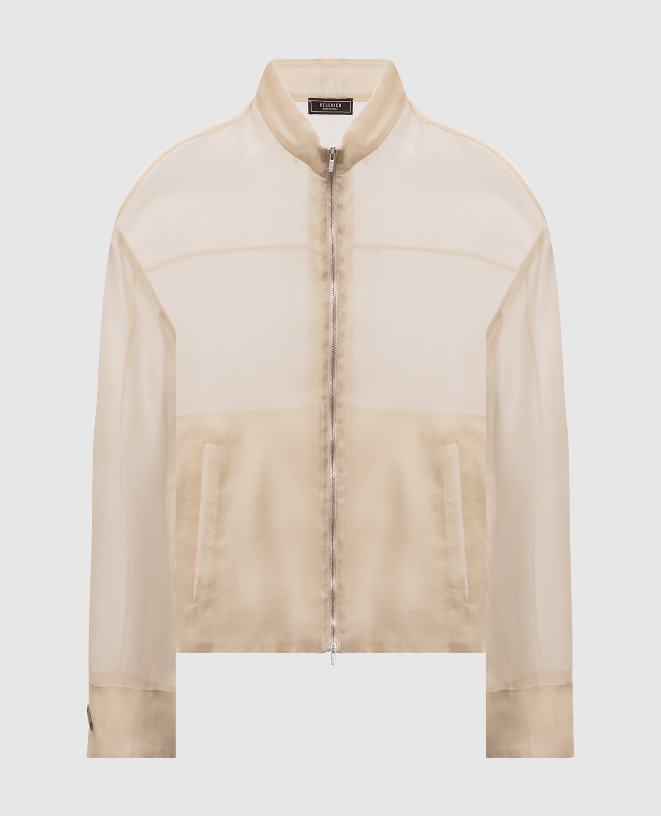 

Бежевая куртка из шелка с брендовым патчем, Бежевый, Куртки