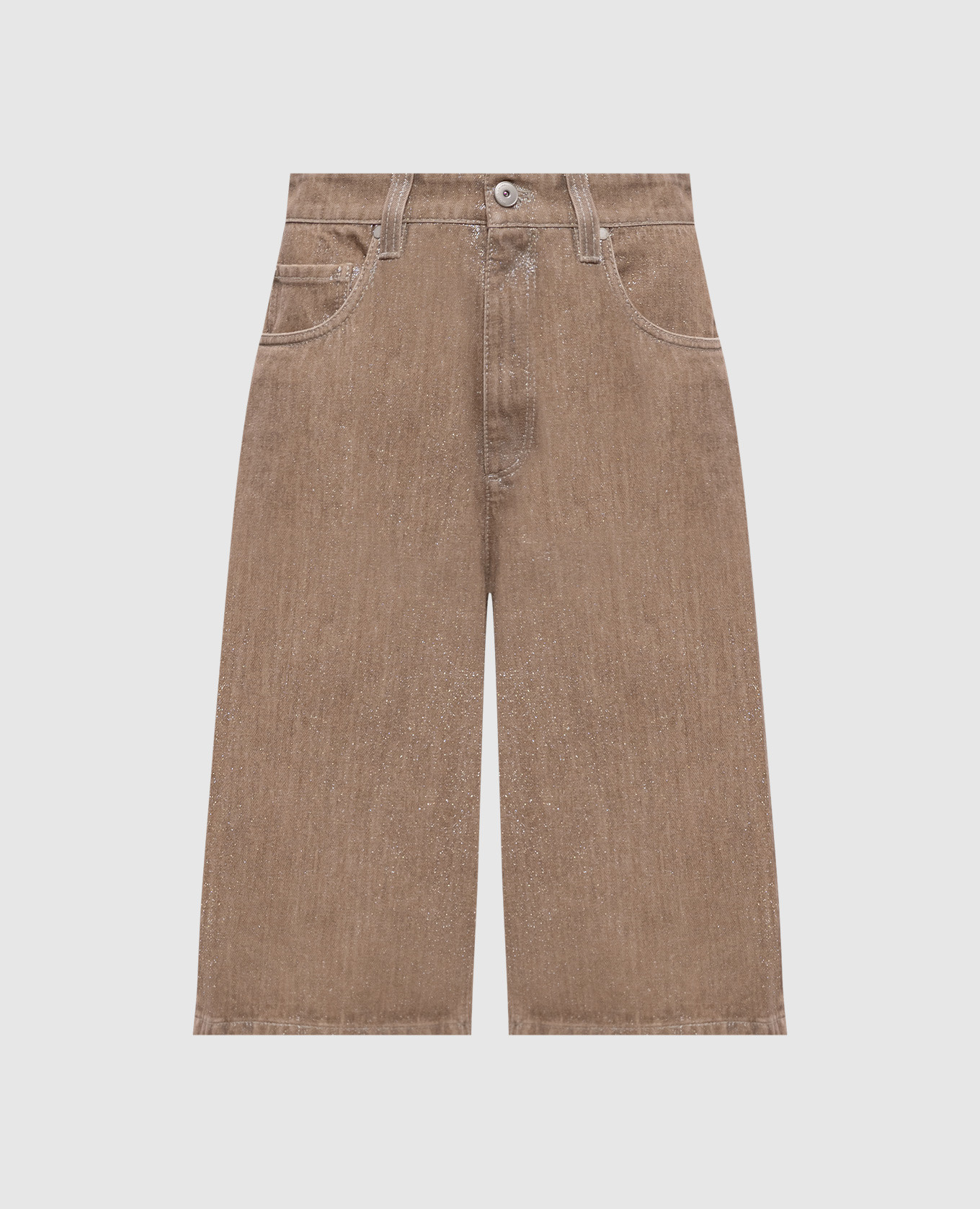 

Бежевые джинсовые бермуды с люрексом, Бежевый, Шорты