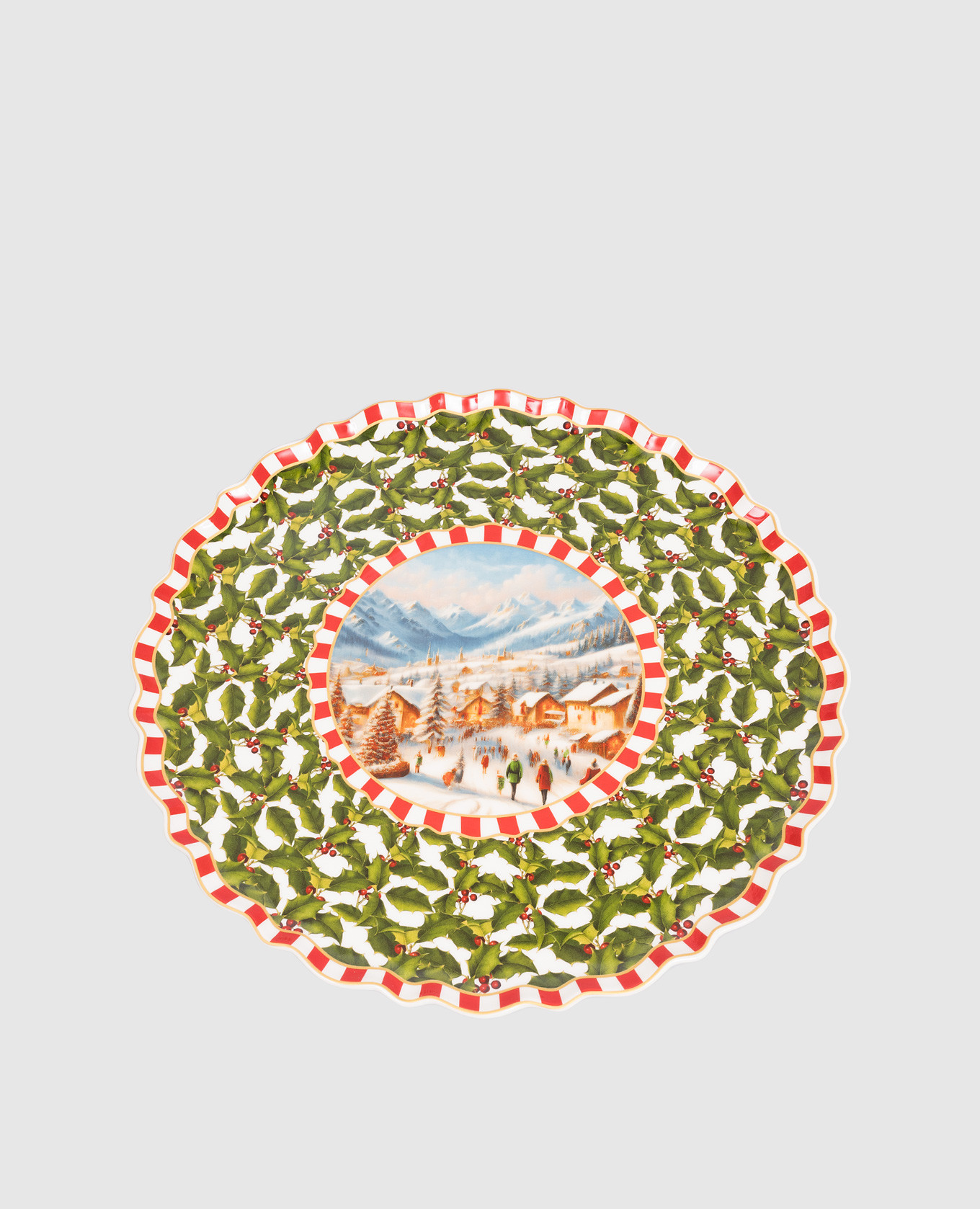 

Фарфоровое сервировочное блюдо в рождественский принт, Зеленый, Посуда