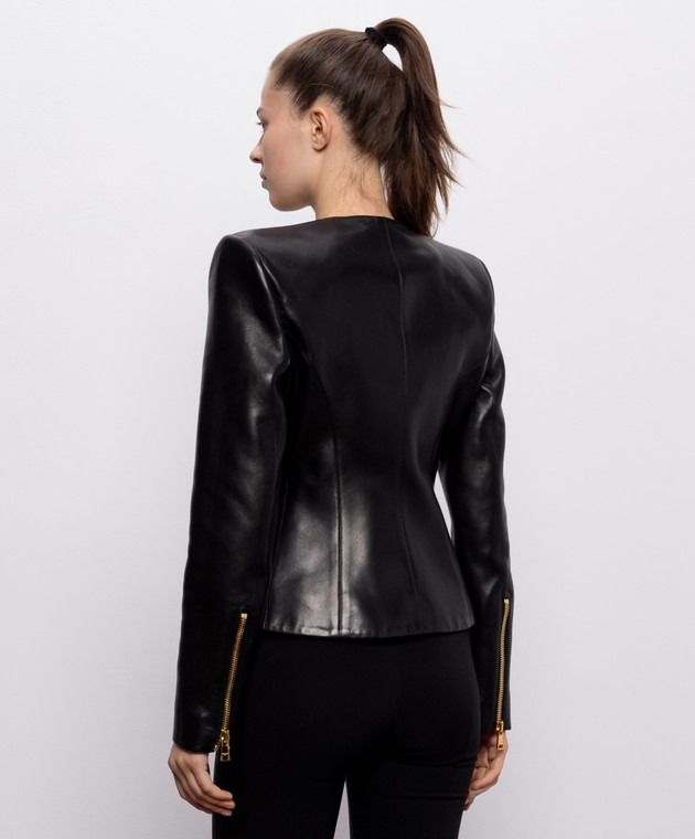 Balmain Черная кожаная куртка с акцентными плечами HF1SK691LC62 изображение 4