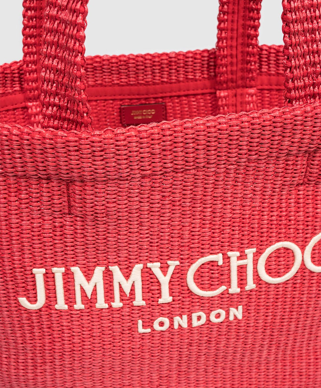 Jimmy Choo Красная сумка-тоут из рафии East-West BEACHTOTEEWMJYN изображение 4