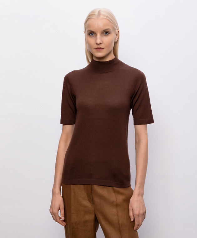 Brunello Cucinelli Коричневый топ из кашемира и шелка M13800004P изображение 3