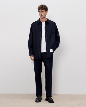 Thom Browne Синяя куртка в стиле рубашки из шерсти и кашемира MJO055A06393