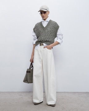 Brunello Cucinelli Джинси Wide Barrel кольору айворі з патчем логотипа M0H81P4059