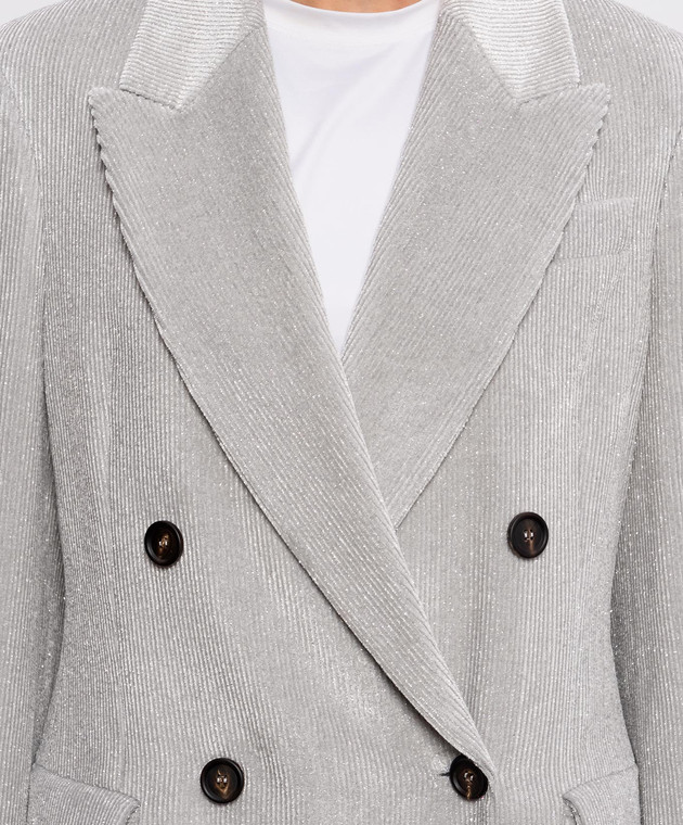 Brunello Cucinelli Серый двубортный вельветовый жакет с люрексом MG5687369 изображение 4