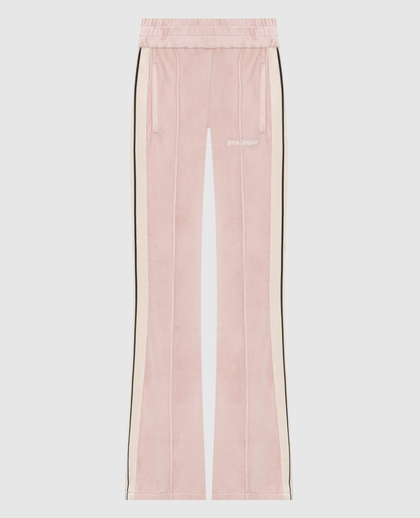 Розовые велюровые спортивные брюки с вышивкой логотипа