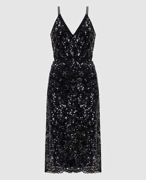 Twinset Чорна сукня міді з мережива з паєтками 261TP2630