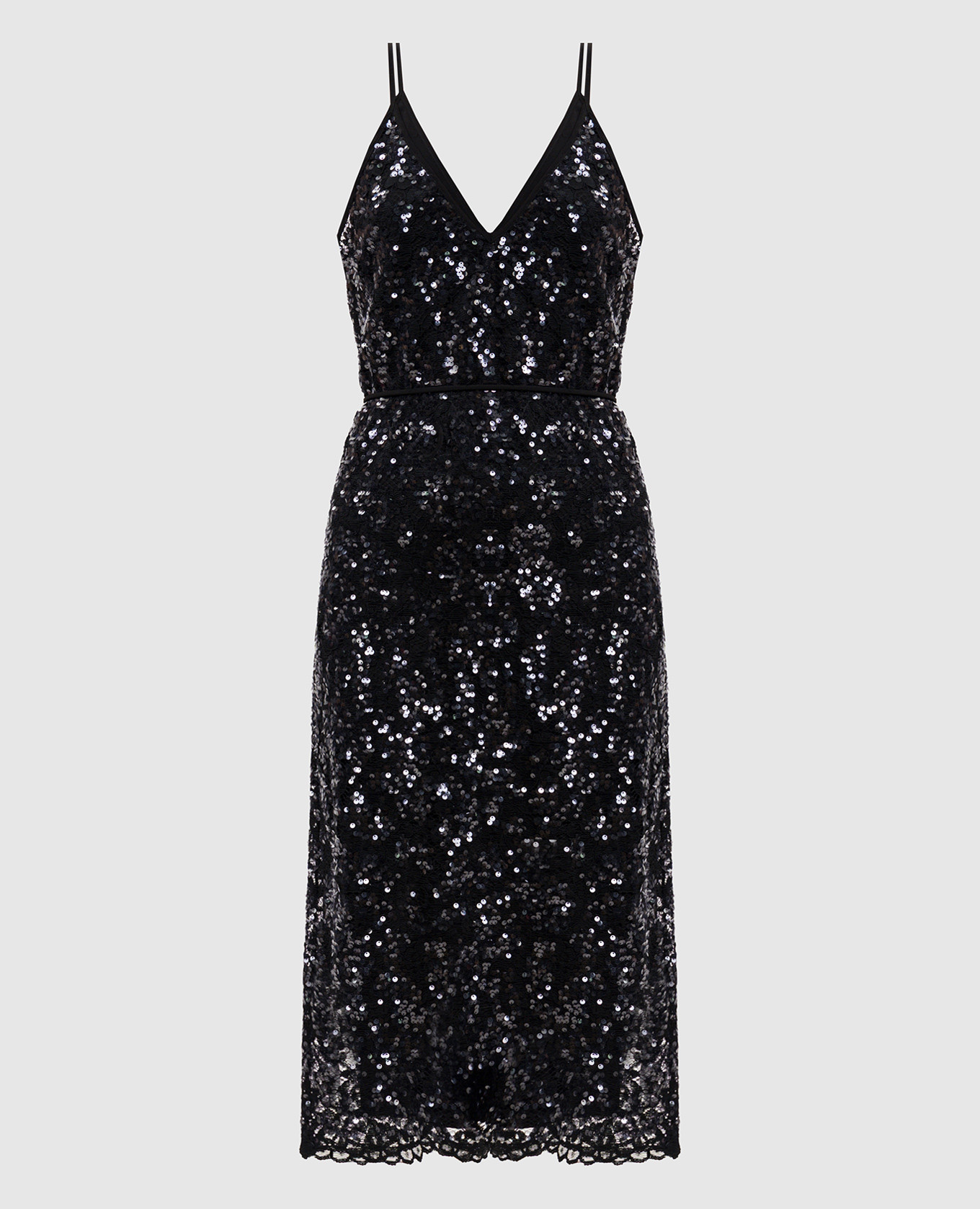 Черное платье миди из кружева с пайетками