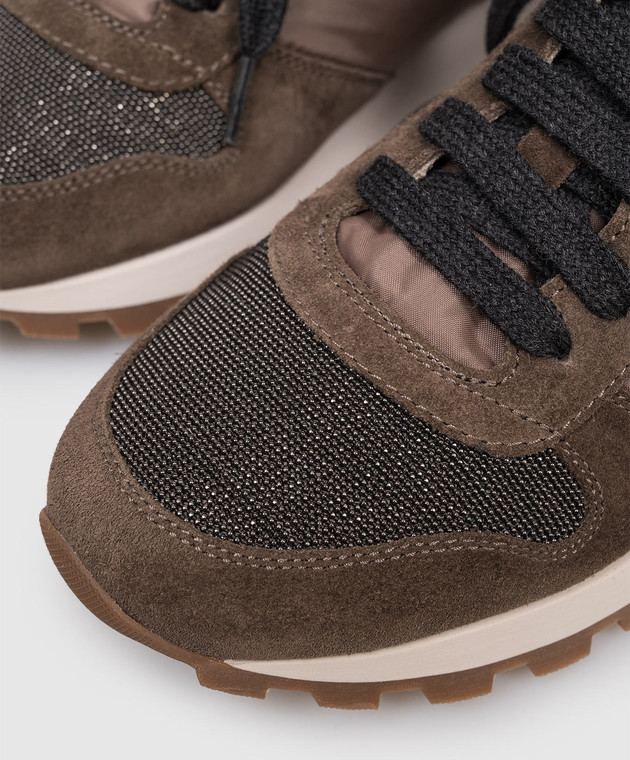 Brunello Cucinelli Коричневые комбинированные кроссовки с цепочкой мониль MZSFG1960P изображение 5