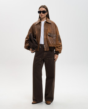 AMIRI Коричнева шкіряна куртка з вінтажним ефектом AWOUJA1008