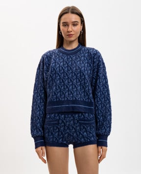 Palm Angels s Синій светр з вовною у візерунок PWHE059R24KNI001