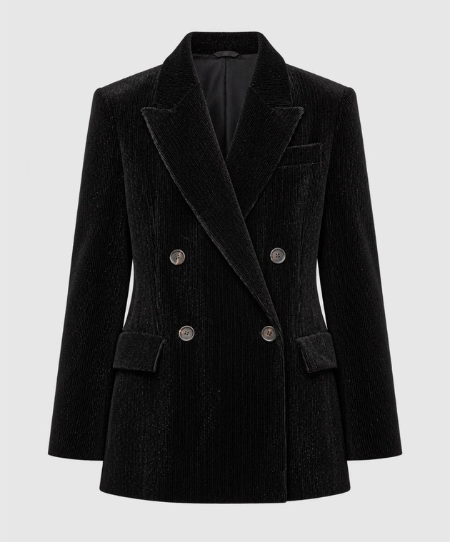 Brunello Cucinelli Черный двубортный вельветовый жакет с люрексом MG5687369