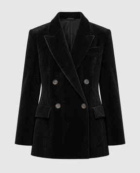 Brunello Cucinelli Черный двубортный вельветовый жакет с люрексом MG5687369