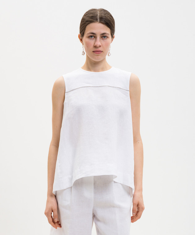 Peserico Білий топ з льону з ланцюжком моніль S0819602647 зображення 3