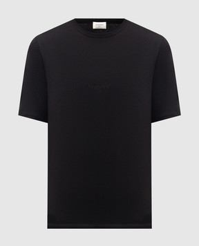 Saint Laurent Черная футболка с вышивкой логотипа в тон 857461Y37XE