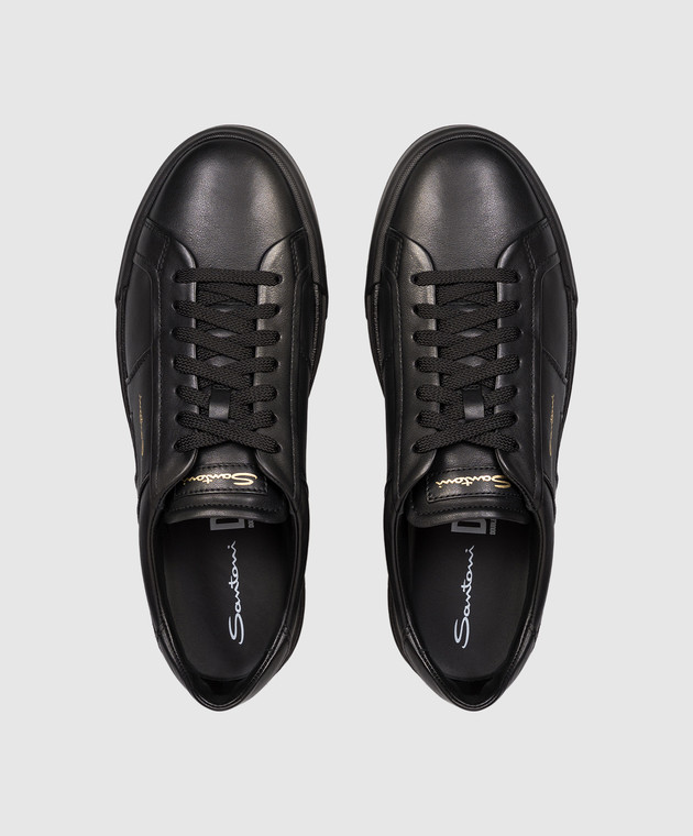 Santoni Черные кожаные кеды MBGT21779NEORXWH изображение 4