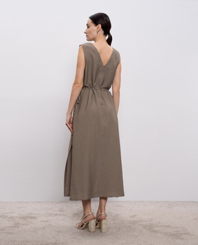 Peserico Коричнева сукня з льоном з ланцюжком моніль A0222405435