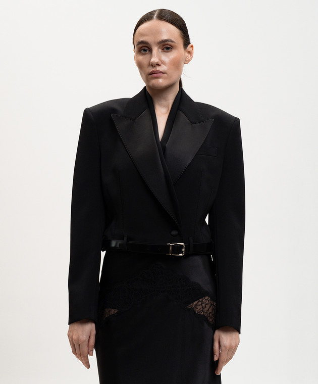 Dolce&Gabbana Чорний укорочений жакет з вовни та шовку F29WLTFU21E зображення 3