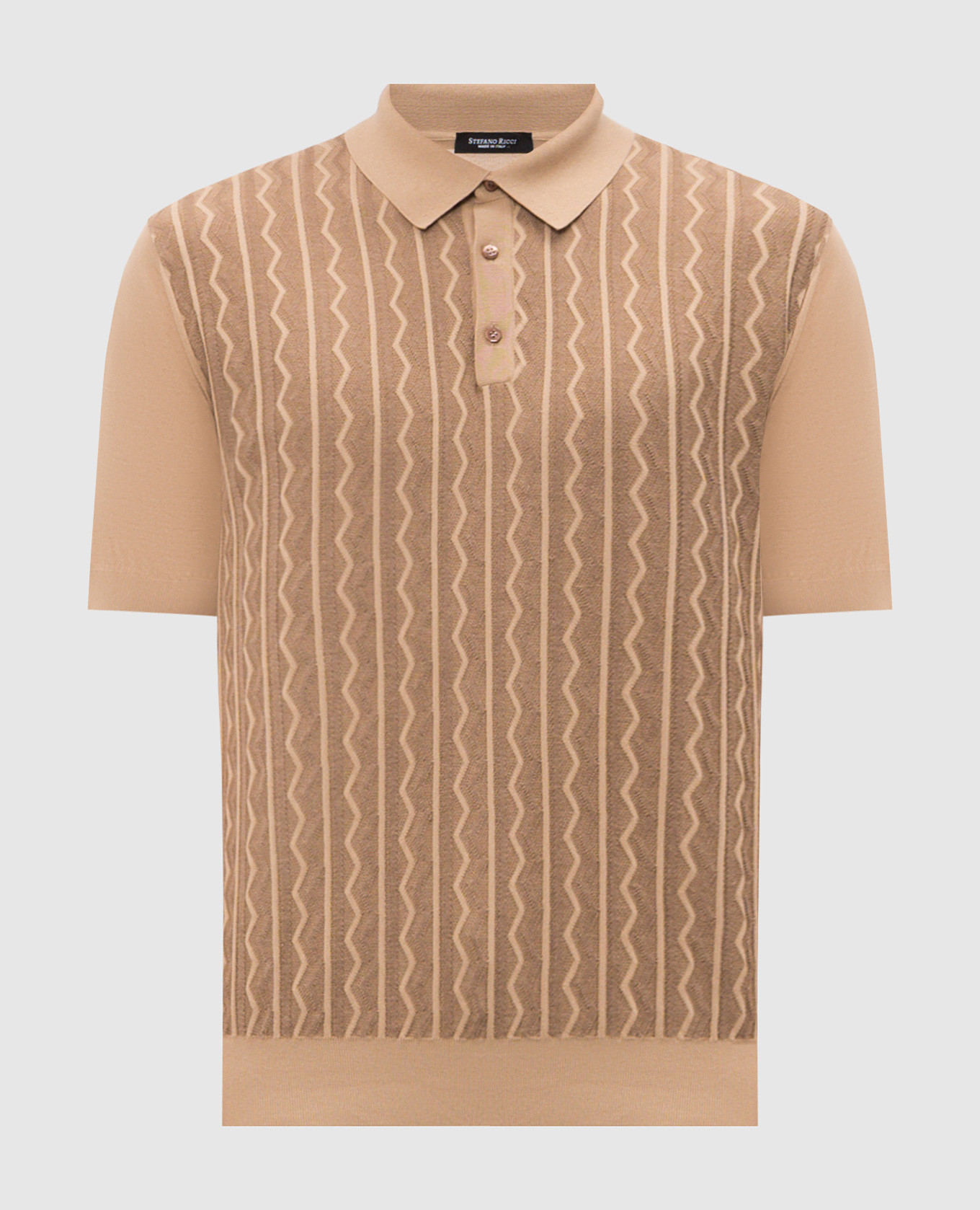 Коричневое поло в тканом узоре