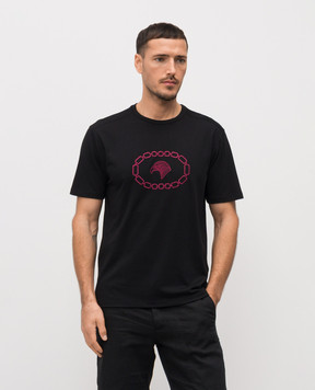 Stefano Ricci Черная футболка с вышивкой эмблемы MNH6104970803