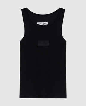 Maison Margiela MM6 Чорний топ в рубчик з нашивкою емблеми S52NL0075M20054