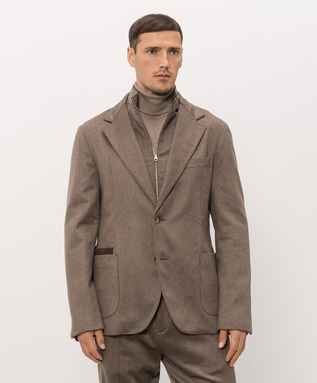 Brett Johnson Коричневий блейзер з кашеміру з планкою FW26B72ZE992CHE зображення 3