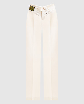 Maison Margiela MM6 Штани кольору айворі з вовною з відворотом S52KA0559M35436