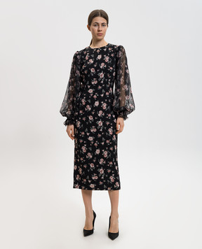 Dolce&Gabbana Чорна сукня із шовком в квітковий принт F611DTFSA8C