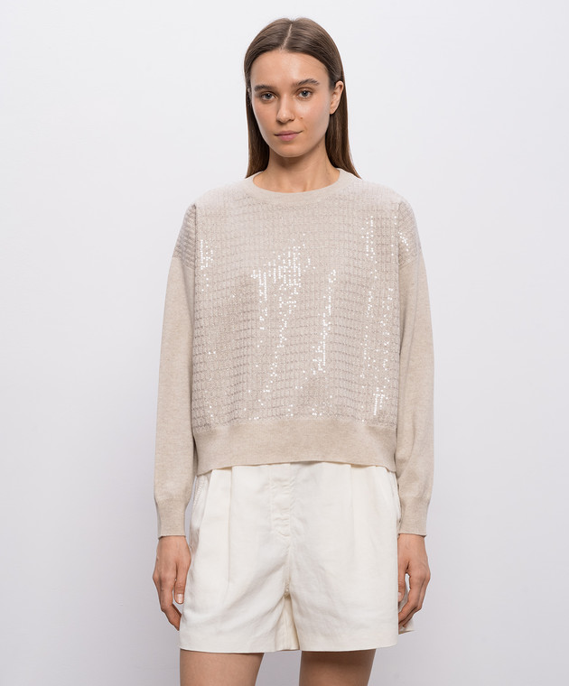 Brunello Cucinelli Бежевий джемпер з вовни, кашеміру та шовку M16230010 зображення 3