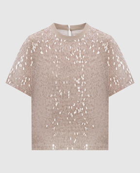 Brunello Cucinelli Бежевий топ із шовку з паєтками MF940HW300