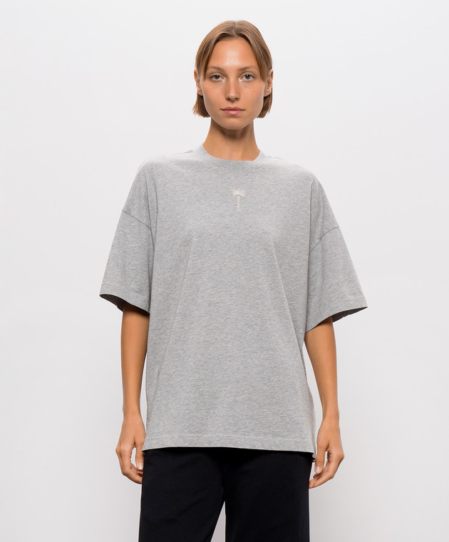 Palm Angels Серая меланжевая футболка с вышивкой логотипа PAWAA005JR003 изображение 3
