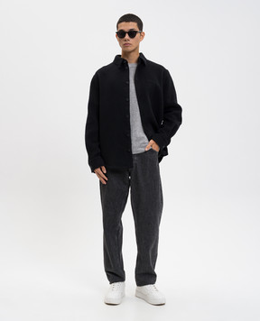 Off-White Чорна куртка в стилі сорочки Quote з кашеміру 44MES01CF5F001