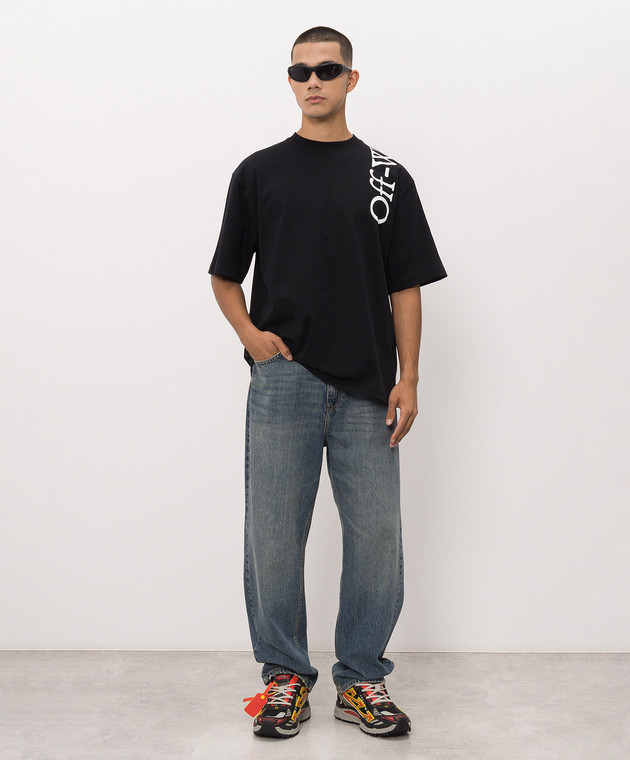 Off-White Черная футболка с контрастным логотипом 44MAA120F26J010 изображение 2
