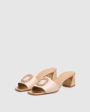 Santoni Бежеві шкіряні мюлі з кристалами та намистинами WHNA72041HA2TYKB