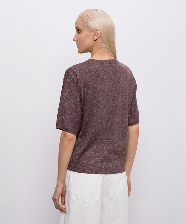 Brunello Cucinelli Фіолетова футболка з кашеміром та шовком M41835700P зображення 4