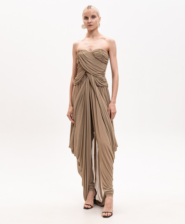 Balmain Бежевый комбинезон-бюстье с драпировкой GF0PW245JM05 изображение 3