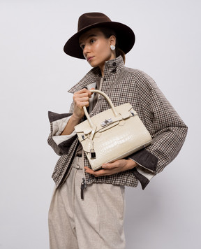 Gianni Notaro Белая кожаная сумка Cocco с тиснением под кожу крокодила 414COCCONIK