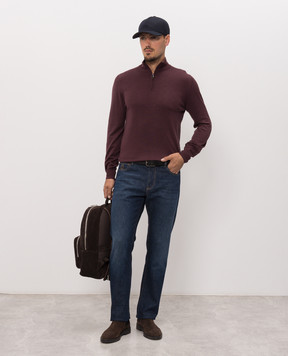 Canali Бордовий джемпер з вовни з блискавкою MK01149C0015
