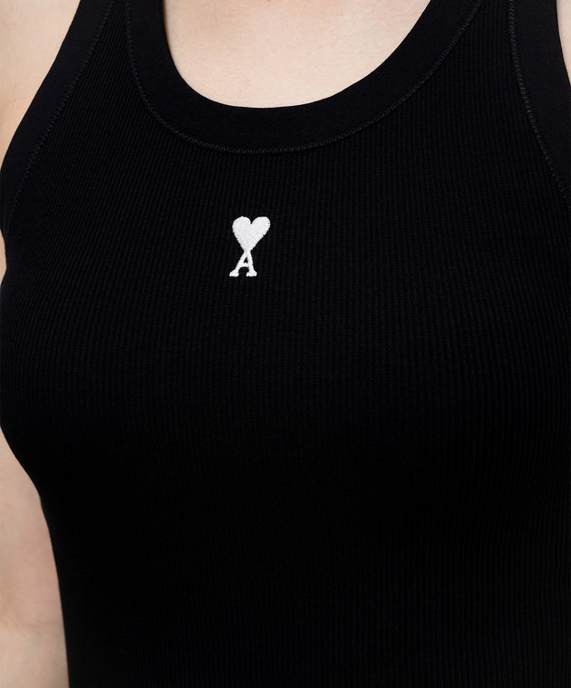 Ami Paris Черная футболка с вышивкой эмблемы FTP811JE0117 изображение 5