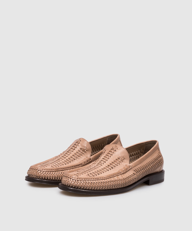 Brunello Cucinelli Бежевые кожаные лоферы с плетением MPUHJUF659 изображение 2