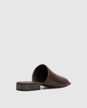 Brunello Cucinelli Коричневі шкіряні мюлі з ланцюжком MZSLC3171